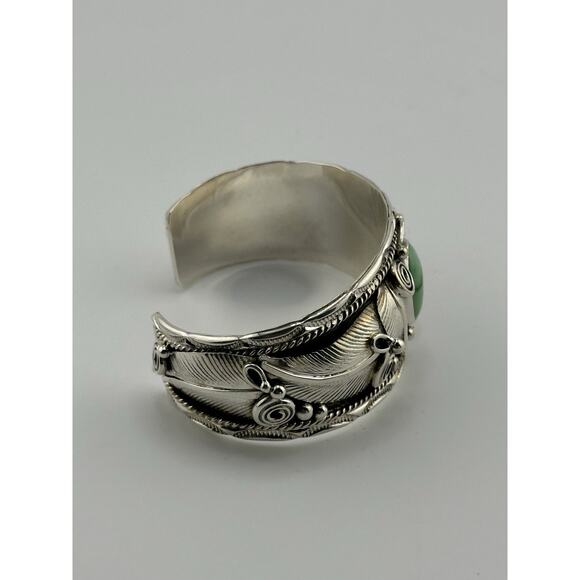 Sonoran Gold Turquoise Cuff Bracelet by Darrell Morgan Sterling Navajo 46 Grams - Picture 5 of 9